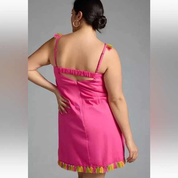 NWT Anthropologie The Hartley Shift Mini Dress Neon Pink with Tassels Size M - Picture 2 of 15